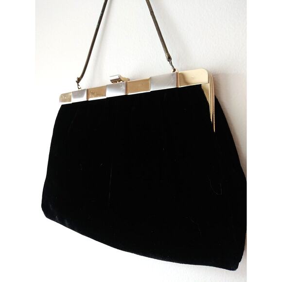 Vintage HL Kiss Lock Clutch Purse Bag Velvet Gold Silver Clasp Deco Harry Levine - Picture 1 of 16